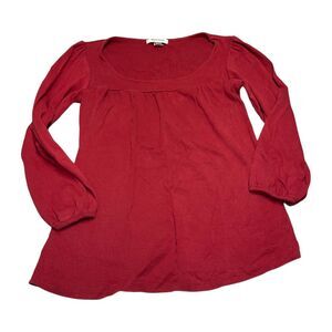 Maternitees Blouse Top Womens Medium Red Cotton Round Neck Long Sleeve Pullover